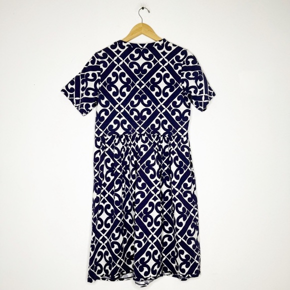 Boden Easy Notch Neck Jersey Dress – Navy/White Geometric Print, Size 10L - Picture 3 of 7